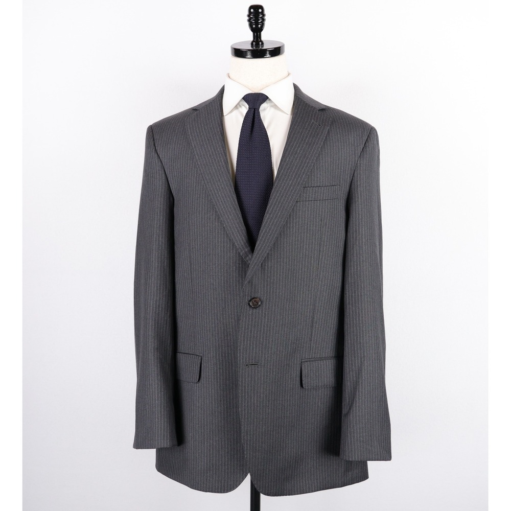 Jos A Bank Reserve Suit Mens 42L Gray Pinstripe Reda Wool Silk Flat Front